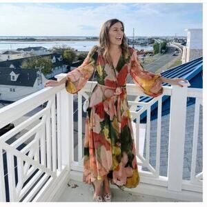 Anthropologie Hutch Floral Geo Wrap Maxi Dress Sz S